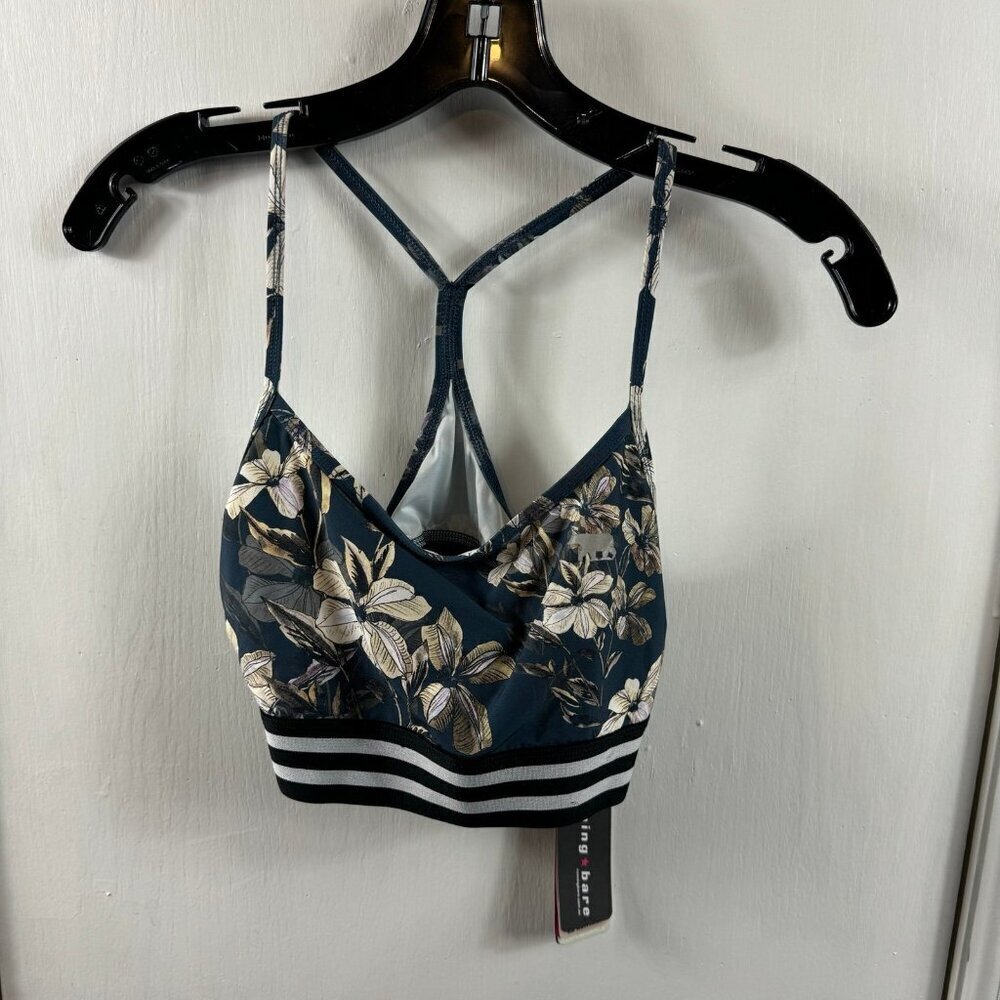 Running Bare blue floral yoga athletic sports bra T-back.